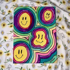 Smiley faces painting raised canvas 12 x 9 in